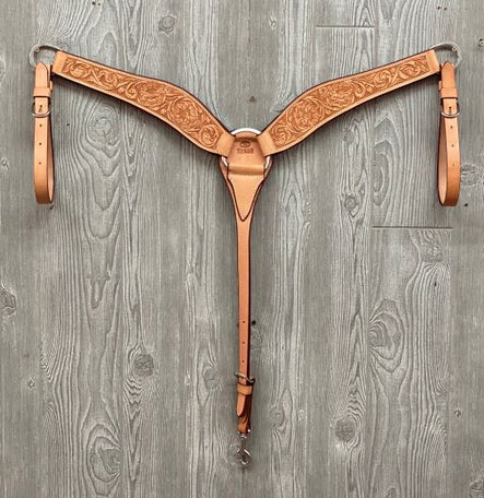 Breast strap, 2-3/4" team roper hand tooled floral - Genuine Billy Cook 