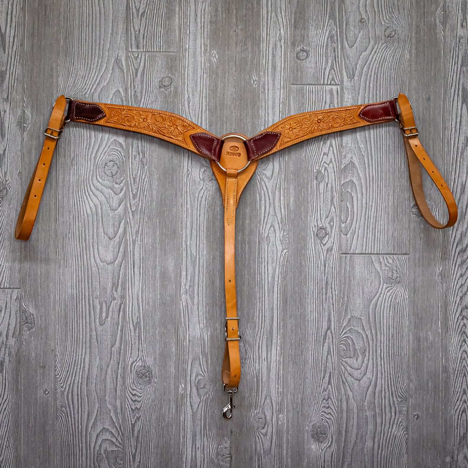 Breast strap, floral, embossed, 2 strap w/n hdwr - Genuine Billy Cook 