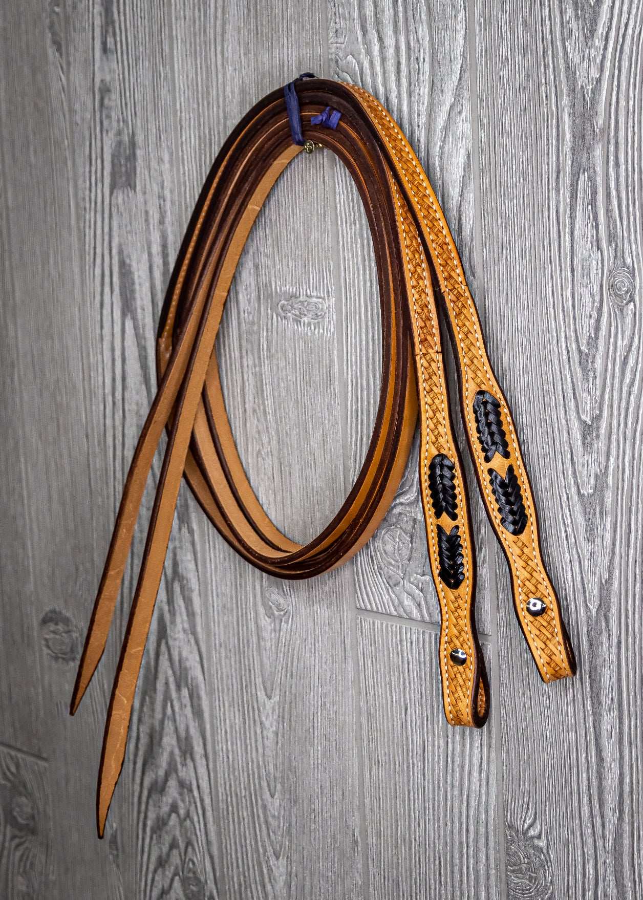 Braided End Reins 5/8" Dbl 24" Black - Genuine Billy Cook 