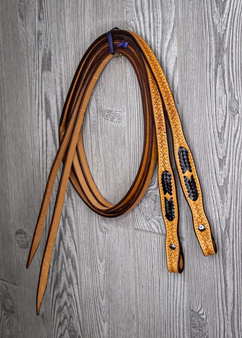 Braided End Reins 5/8" Dbl 24" Black - Genuine Billy Cook 