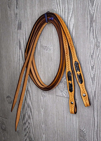 Braided End Reins 5/8" Dbl 24" Black - Genuine Billy Cook 