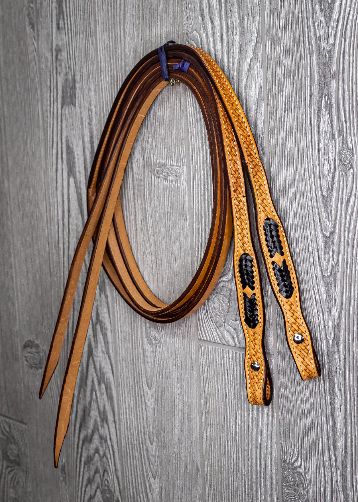 Braided End Reins 5/8" Dbl 24" Black - Genuine Billy Cook 