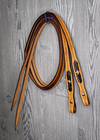 Braided End Reins 5/8" Dbl 24" Black - Genuine Billy Cook 