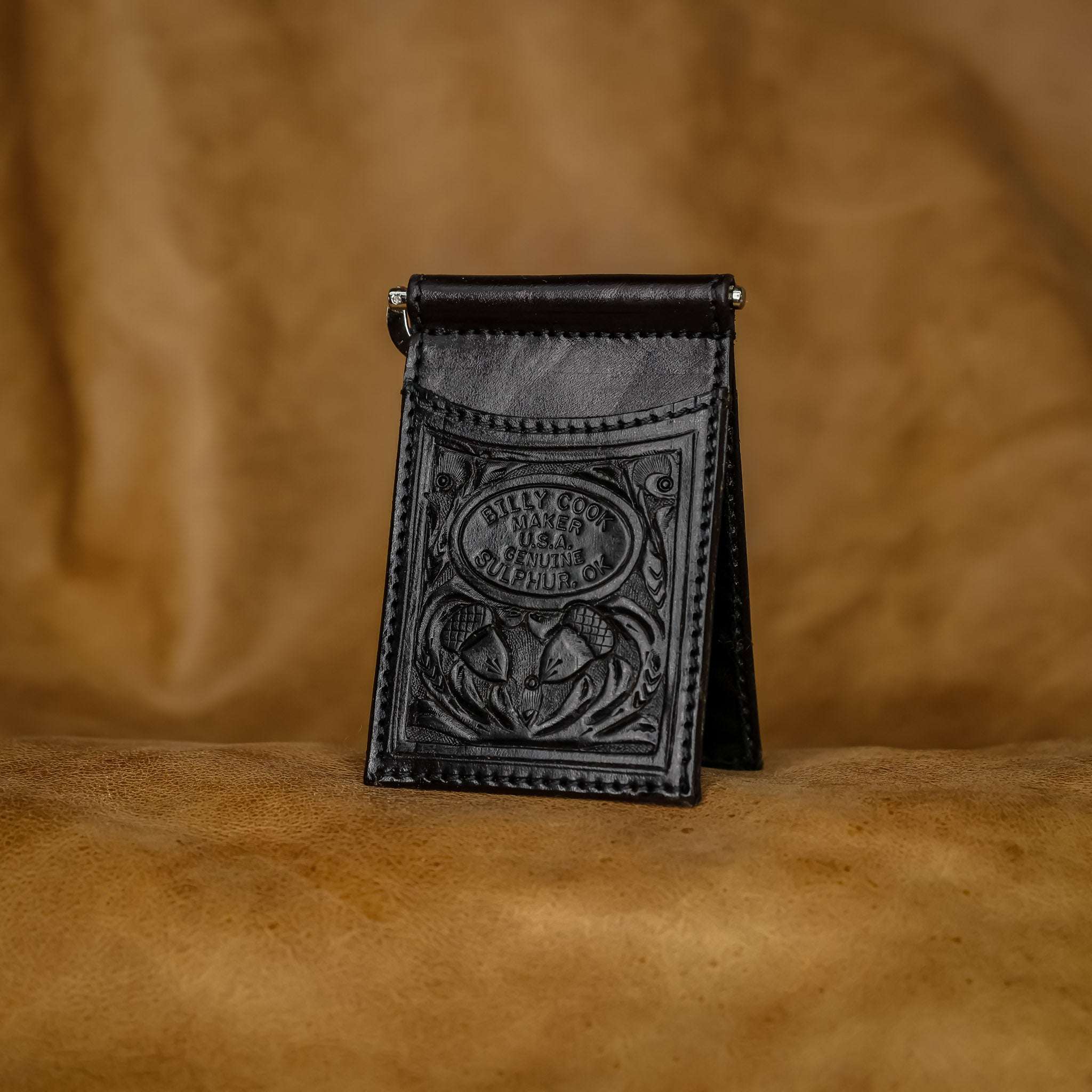 Cooked Wallet Floral: Acorn Pattern Black Leather Wallet – Genuine Billy Cook