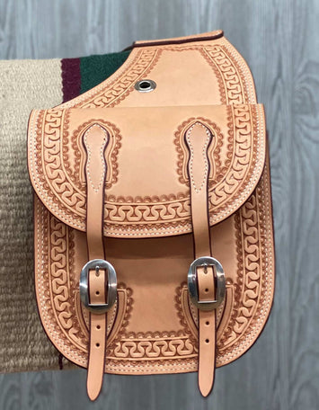 Saddle Bags Hand Tooled Square Running W - Genuine Billy Cook 