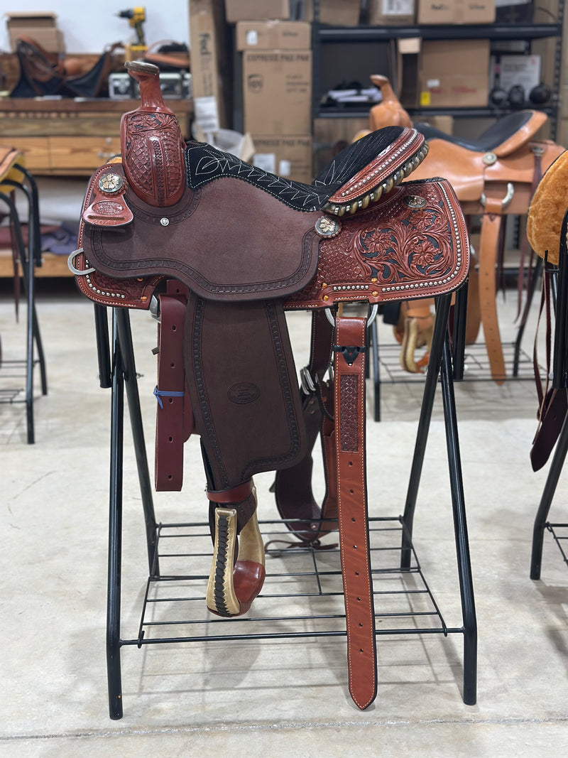 15”  All Around Saddle 2041 - Medium Oil Finish w/ Chocolate seat & Fenders w/ Spots