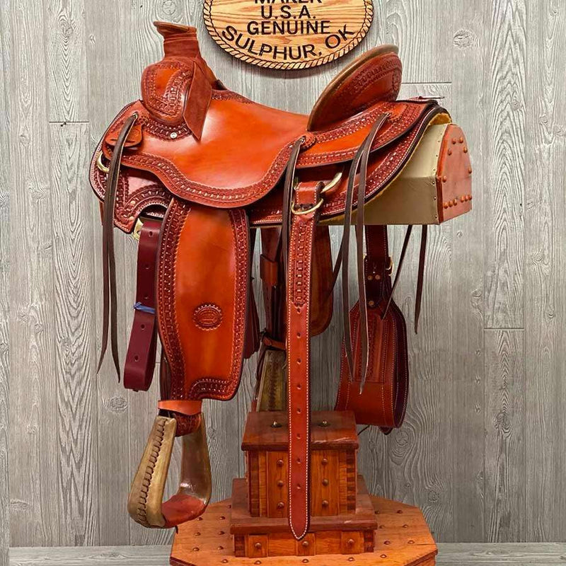 Mule Saddle Smooth S & F Waffle Border Pecan Finish - Genuine Billy Cook 
