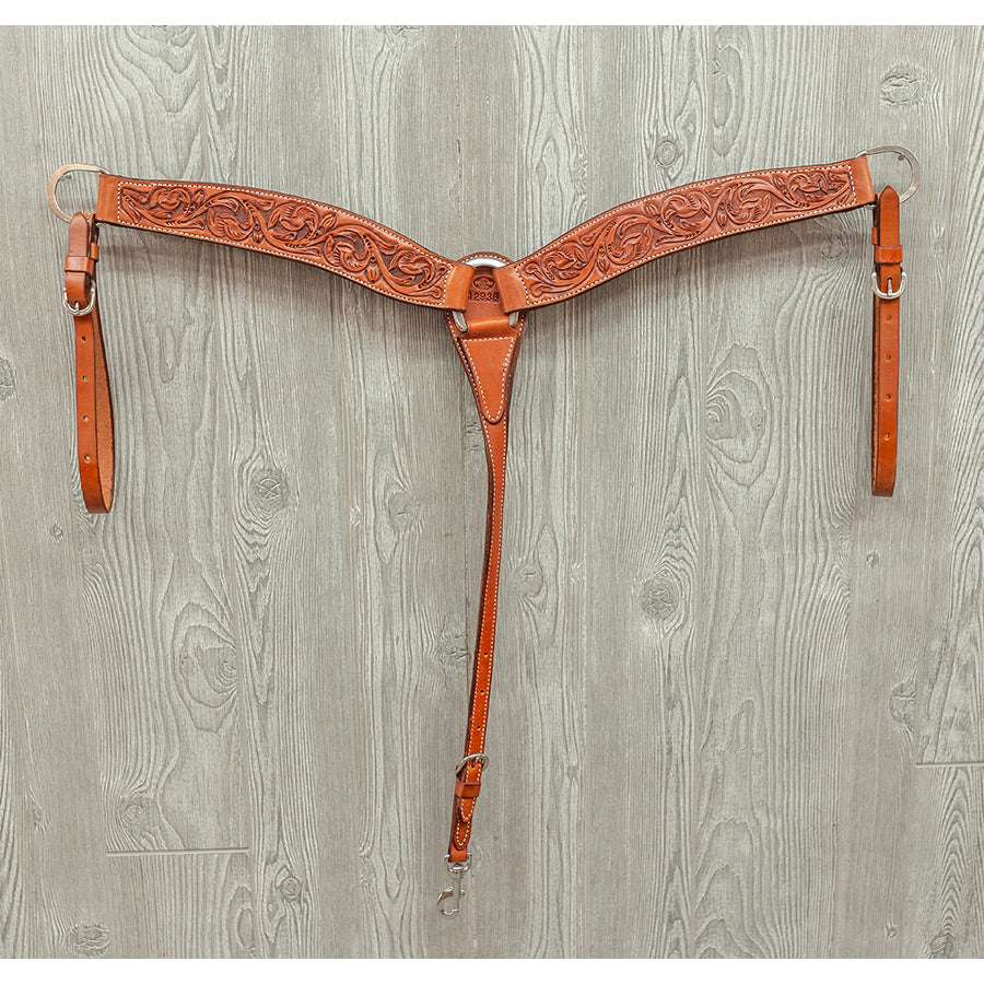 Breast strap, tooled floral w/ss hdw - Genuine Billy Cook 