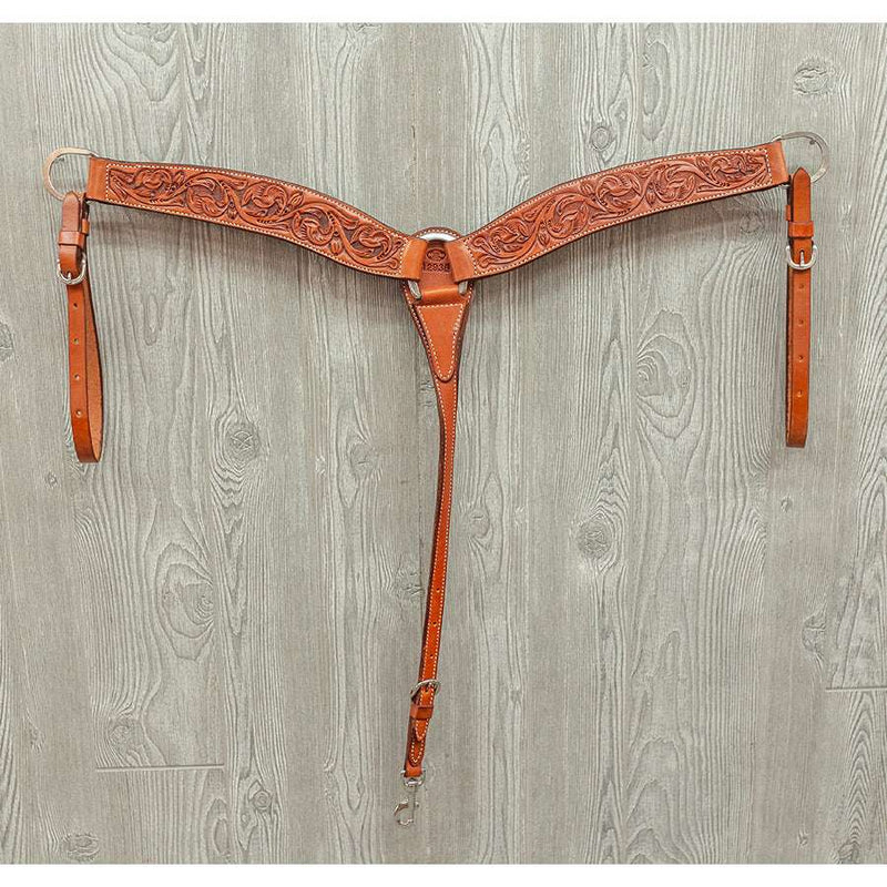 Breast strap, tooled floral w/ss hdw - Genuine Billy Cook 