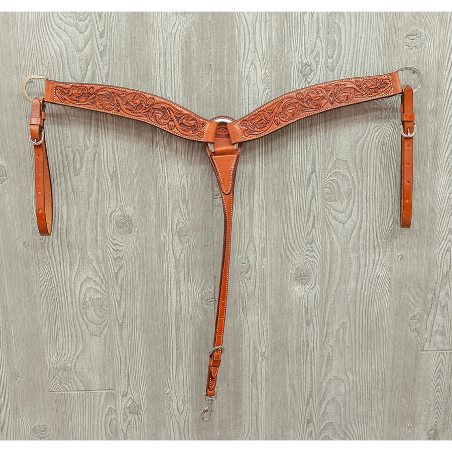 Breast strap, tooled floral w/ss hdw - Genuine Billy Cook 