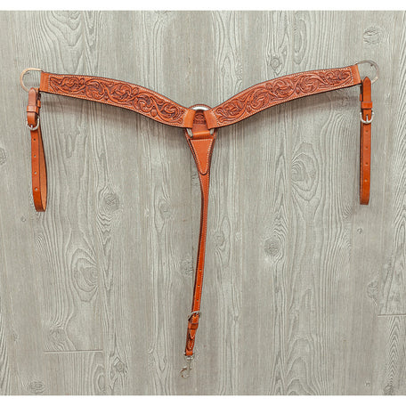 Breast strap, tooled floral w/ss hdw - Genuine Billy Cook 