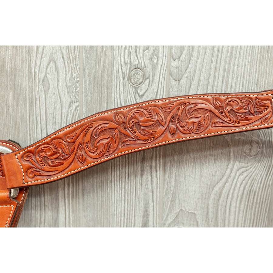 Breast strap, tooled floral w/ss hdw - Genuine Billy Cook 