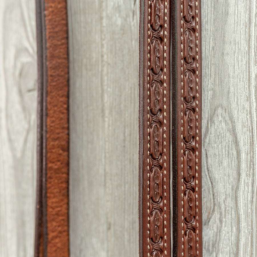 3/4" Barb Wire Tooled Reins - Genuine Billy Cook 